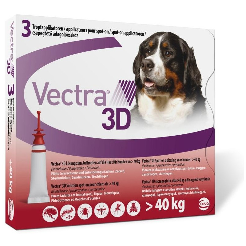 Vectra 3D Perro + 40 Kg - 3 Pipetas Rojo