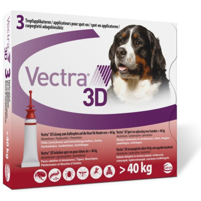 Vectra 3D Perro + 40 Kg - 3 Pipetas Rojo