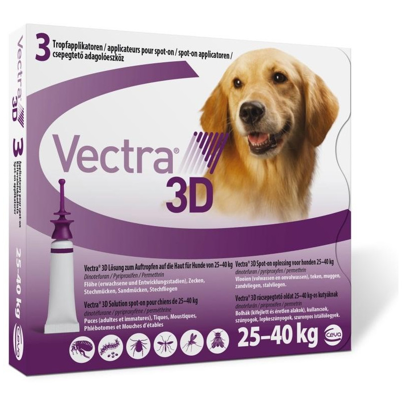 Vectra 3D Perro 25-40 Kg - 3 Pipetas Lila