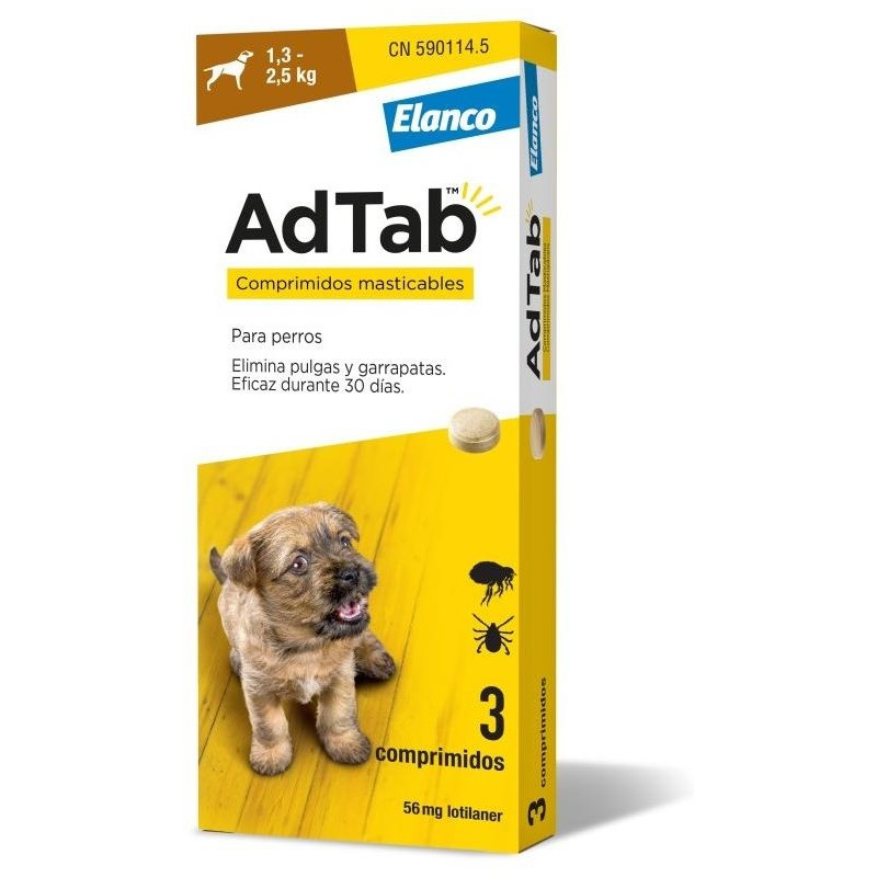 Adtab 56 Mg Comp Masticable Perro 1 3-2 5 Kg 3 Comp Adtab 56 Mg Comp Masticable Perro 1 3-2 5 Kg 3 Comp