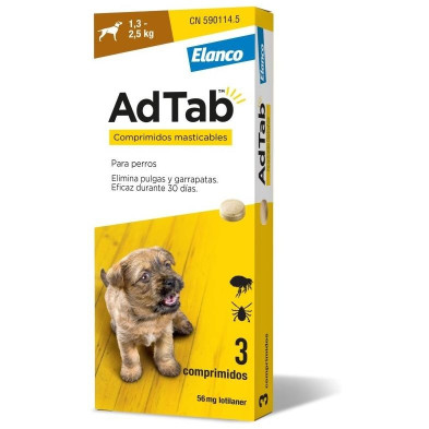 Adtab 56 Mg Comp Masticable Perro 1 3-2 5 Kg 3 Comp Adtab 56 Mg Comp Masticable Perro 1 3-2 5 Kg 3 Comp