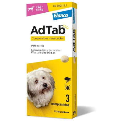 Adtab 112 Mg Comp Masticable Perro 2 5-5 5 Kg 3 Comp