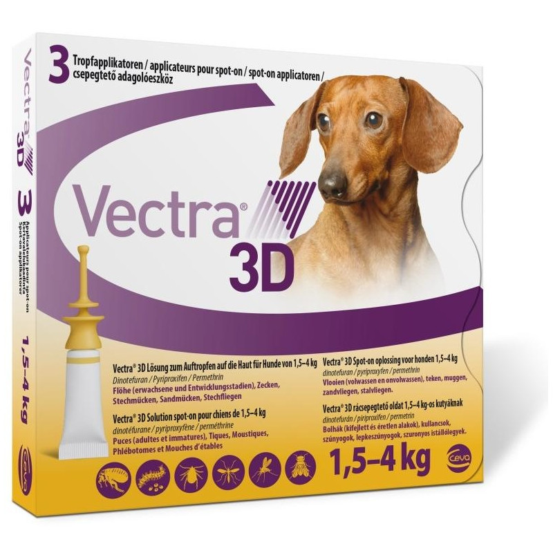 Vectra 3D Perro 1,5-4 Kg - 3 Pipetas Amarillo
