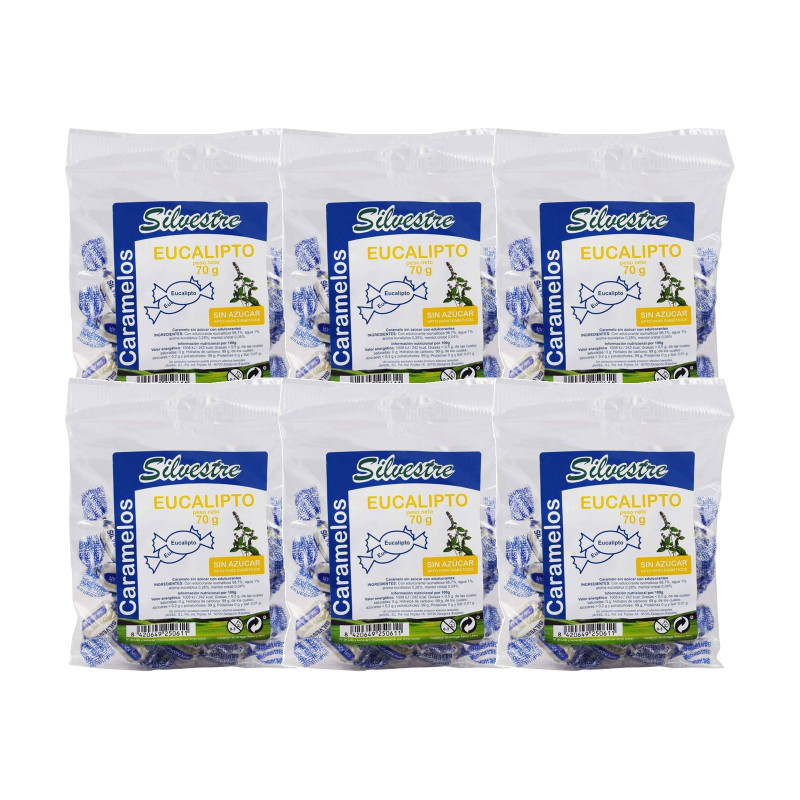 Pack 6 x Caramelos sin Azúcar Eucalipto 70g - Silvestre