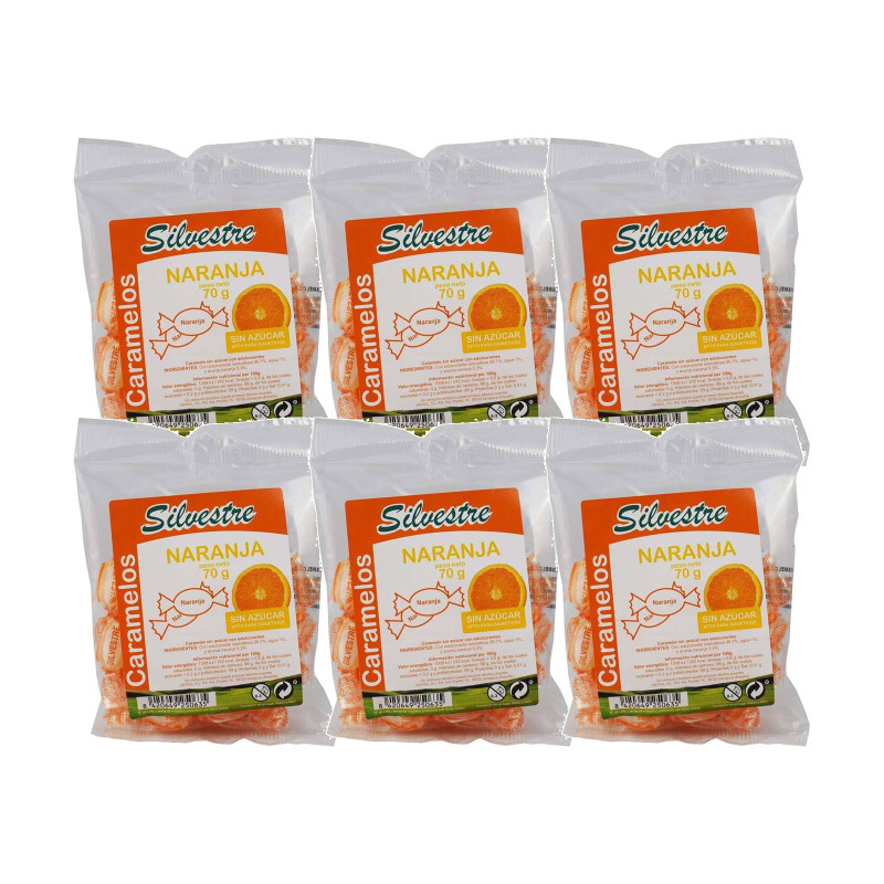 Pack 6 x Caramelos sin Azúcar Naranja 70g - Silvestre
