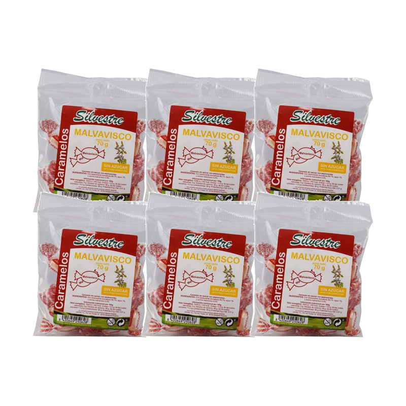 Silvestre Caramelos sin Azúcar de Malvavisco 70 g - Pack de 6 bolsas (420 g)