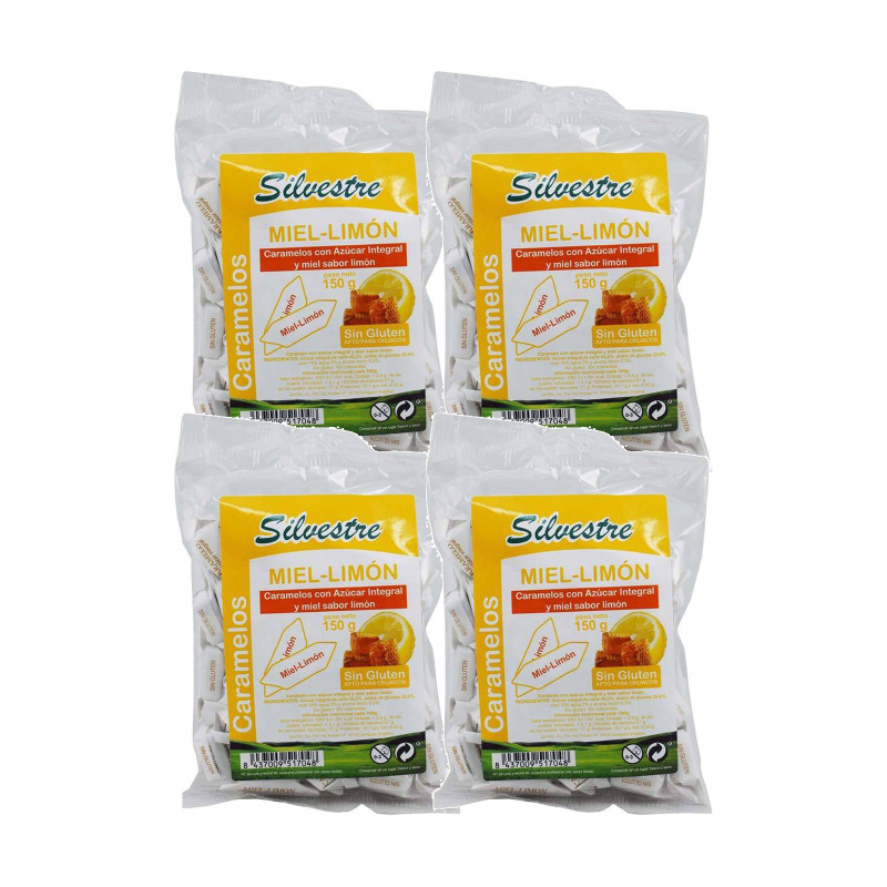 Silvestre Caramelos Integrales de Miel y Limón con 18 % de miel 150 g - Pack de 4 bolsas (600 g)