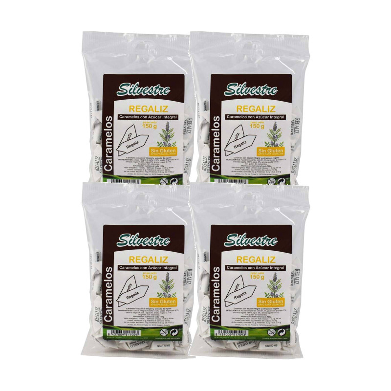 Silvestre Caramelos Integrales de Regaliz con extracto de regaliz 150 g - Pack de 4 bolsas (600 g)