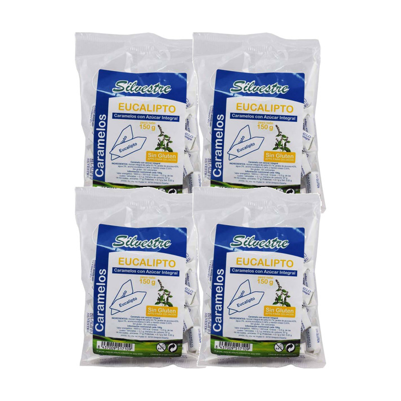 Silvestre Caramelos Integrales de Eucalipto 150 g - Pack de 4 bolsas (600 g)