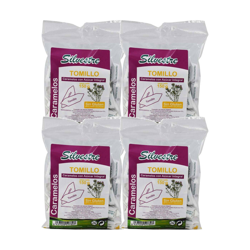 Silvestre Caramelos Integrales de Tomillo 150 g - Pack de 4 bolsas (600 g)