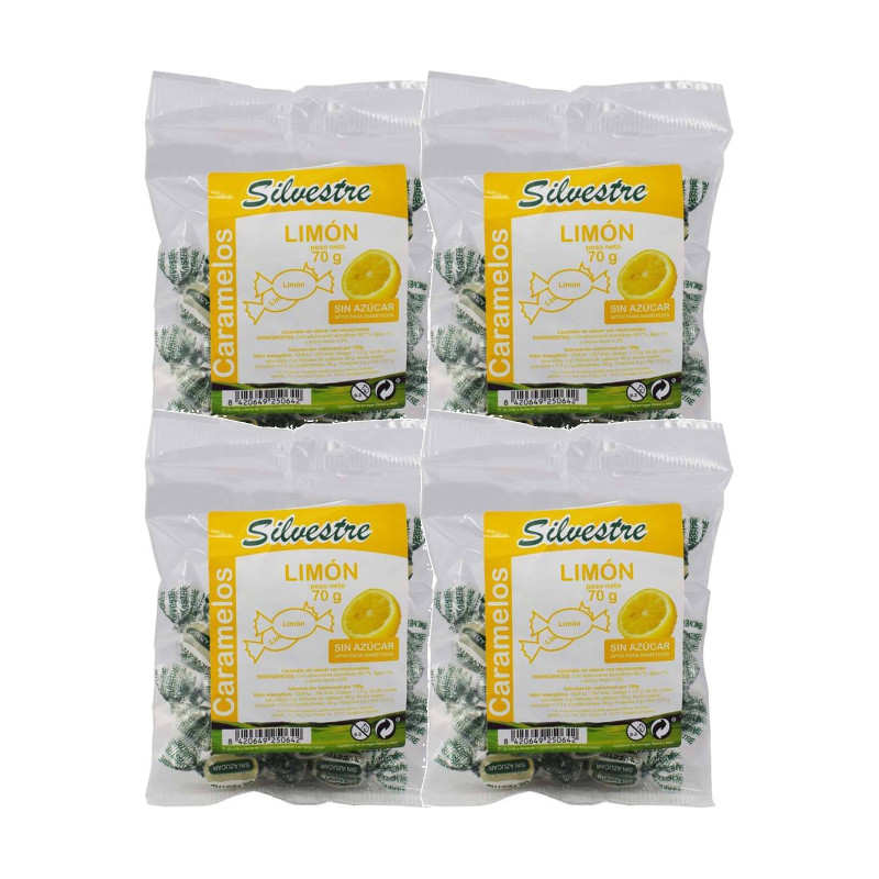 Silvestre Caramelos sin Azúcar de Limón 70 g - Pack de 4 bolsas (280 g)