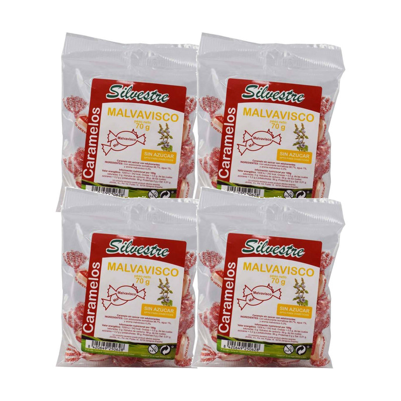 Silvestre Caramelos sin Azúcar de Malvavisco 70 g - Pack de 4 bolsas (280 g)