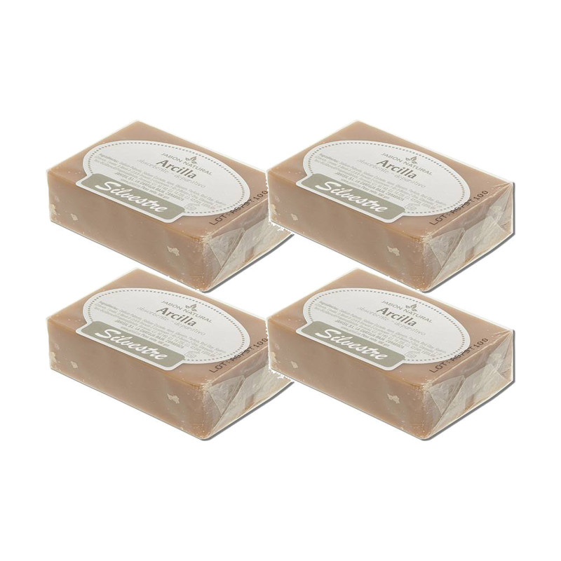 Silvestre Jabón Natural de Arcilla en pastilla 100 g - Pack de 4 pastillas (400 g)