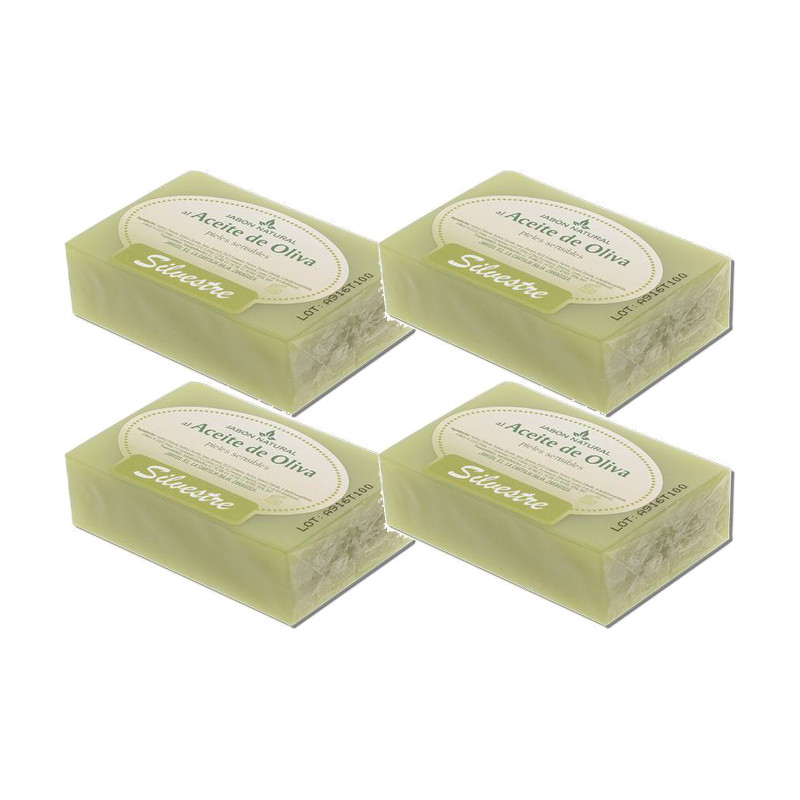 Silvestre Jabón Natural de Aceite de Oliva (tipo Marsella) en pastilla 100 g - Pack de 4 pastillas (400 g)