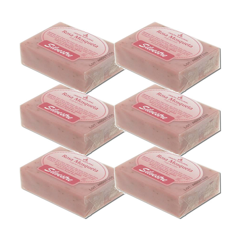 Silvestre Jabón Natural de Rosa Mosqueta en pastilla 100 g - Pack de 6 pastillas (600 g)