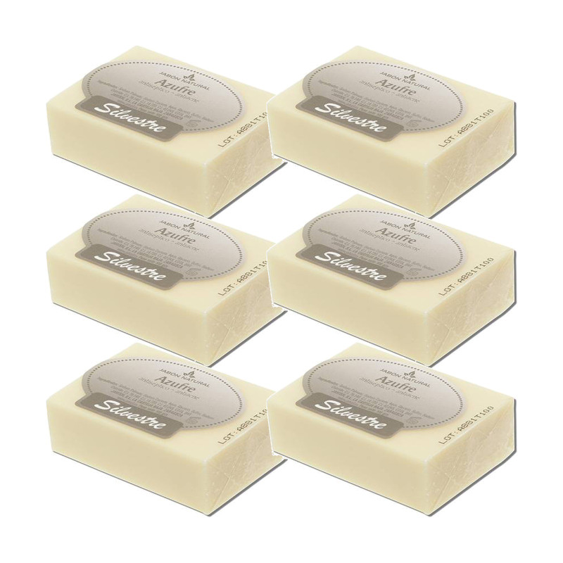Silvestre Jabón Natural de Azufre en pastilla 100 g - Pack de 6 pastillas (600 g)