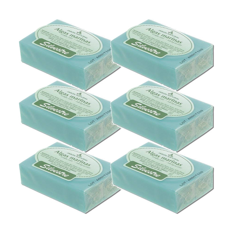 Silvestre Jabón Natural de Algas en pastilla 100 g - Pack de 6 pastillas (600 g)