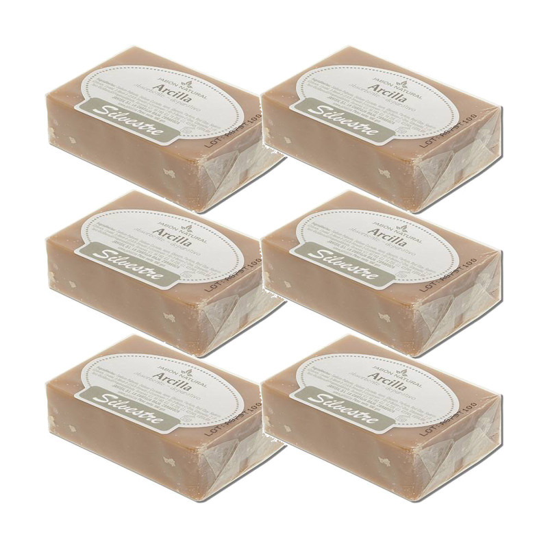 Silvestre Jabón Natural de Arcilla en pastilla 100 g - Pack de 6 pastillas (600 g)