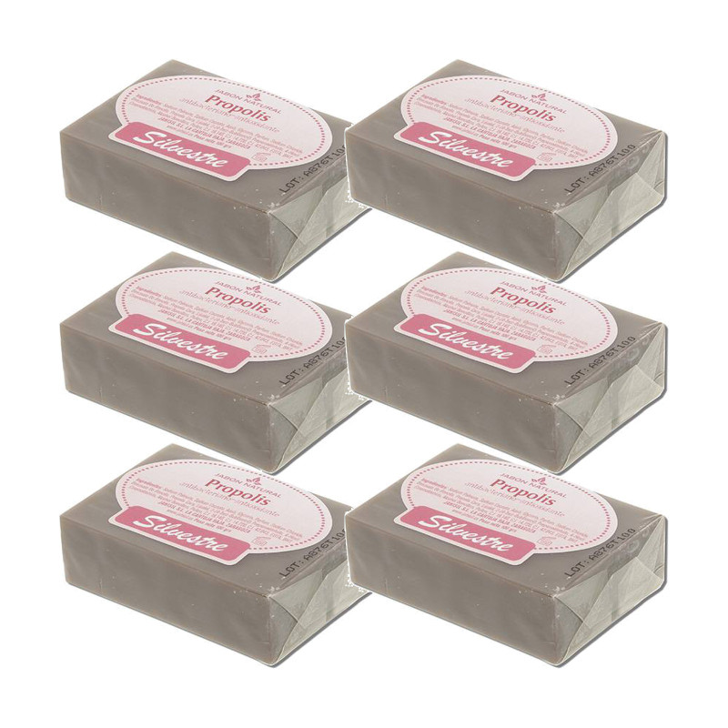 Silvestre Jabón Natural de Propóleo en pastilla 100 g - Pack de 6 pastillas (600 g)