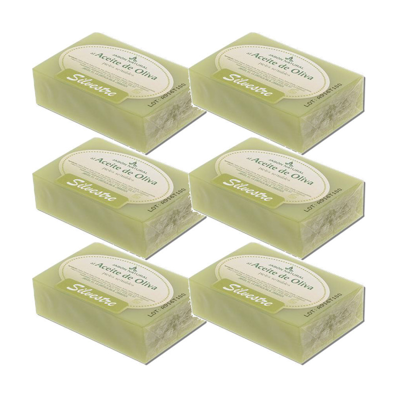 Silvestre Jabón Natural de Aceite de Oliva (tipo Marsella) en pastilla 100 g - Pack de 6 pastillas (600 g)