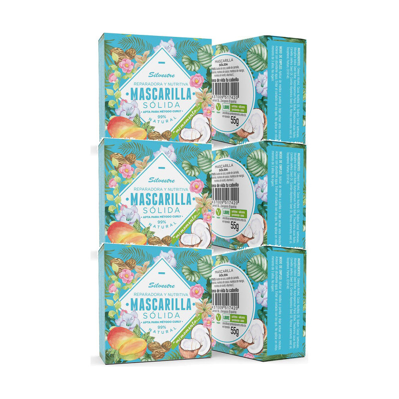 Silvestre Mascarilla Capilar Sólida 55 g - Pack de 3 pastillas (165 g)