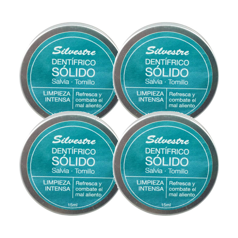 Silvestre Dentífrico Sólido de Salvia y Tomillo en lata 15 ml - Pack de 4 latas (60 ml)