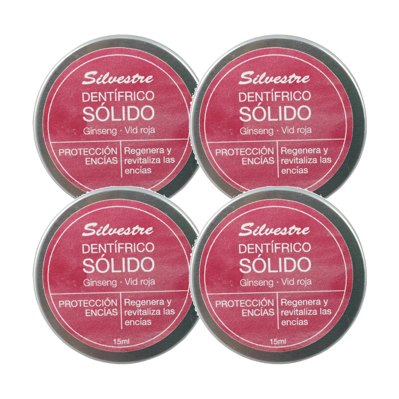 Silvestre Dentífrico Sólido de Vid y Ginseng en lata 15 ml - Pack de 4 latas (60 ml)