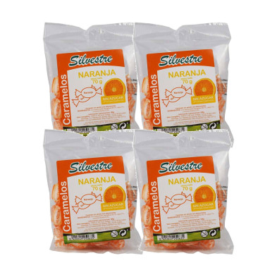 Silvestre Caramelos sin Azúcar de Naranja 70 g - Pack de 4 bolsas (280 g)