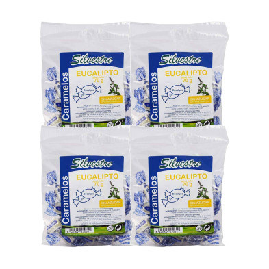 Silvestre Caramelos sin Azúcar de Eucalipto 70 g - Pack de 4 bolsas (280 g)
