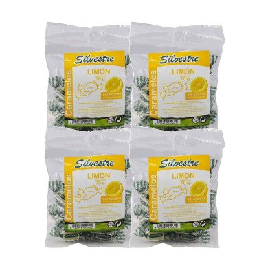 Silvestre Caramelos sin Azúcar de Limón 70 g - Pack de 4 bolsas (280 g)