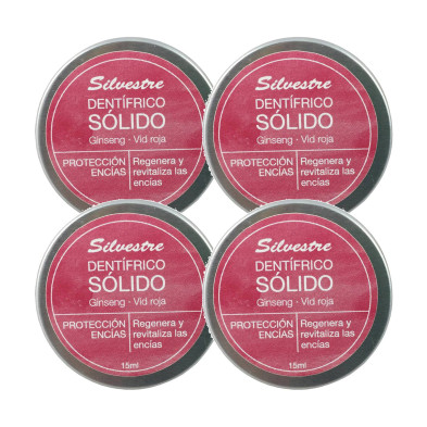 Silvestre Dentífrico Sólido de Vid y Ginseng en lata 15 ml - Pack de 4 latas (60 ml)