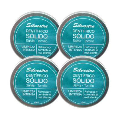 Silvestre Dentífrico Sólido de Salvia y Tomillo en lata 15 ml - Pack de 4 latas (60 ml) - 3