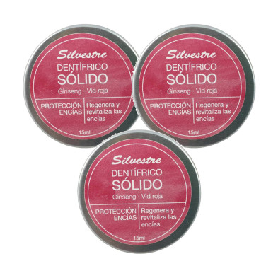 Silvestre Dentífrico Sólido de Vid y Ginseng en lata 15 ml - Pack de 3 latas (45 ml)