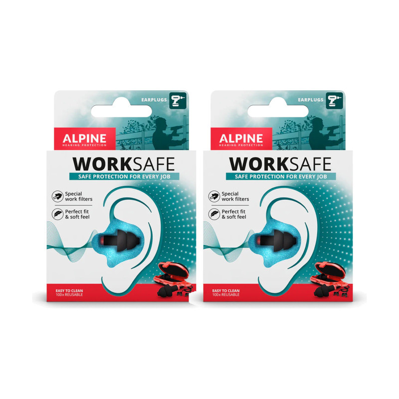 Alpine WorkSafe, tapones para los oídos para el trabajo 1 par - Pack de 2 estuches