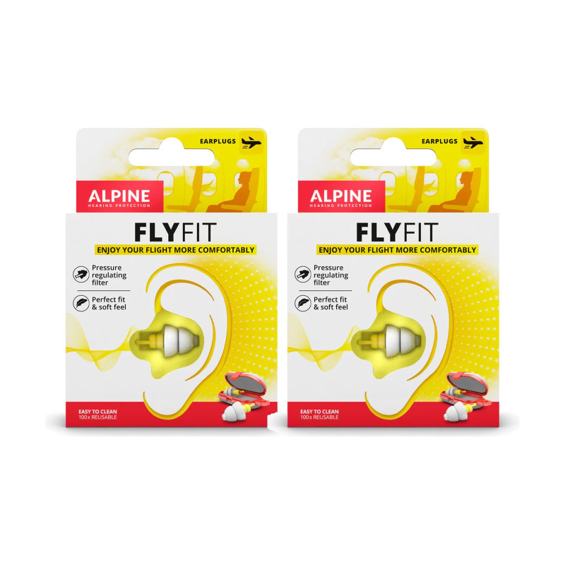 Alpine FlyFit, tapones para los oídos para viajar en avión 1 par - Pack de 2 estuches