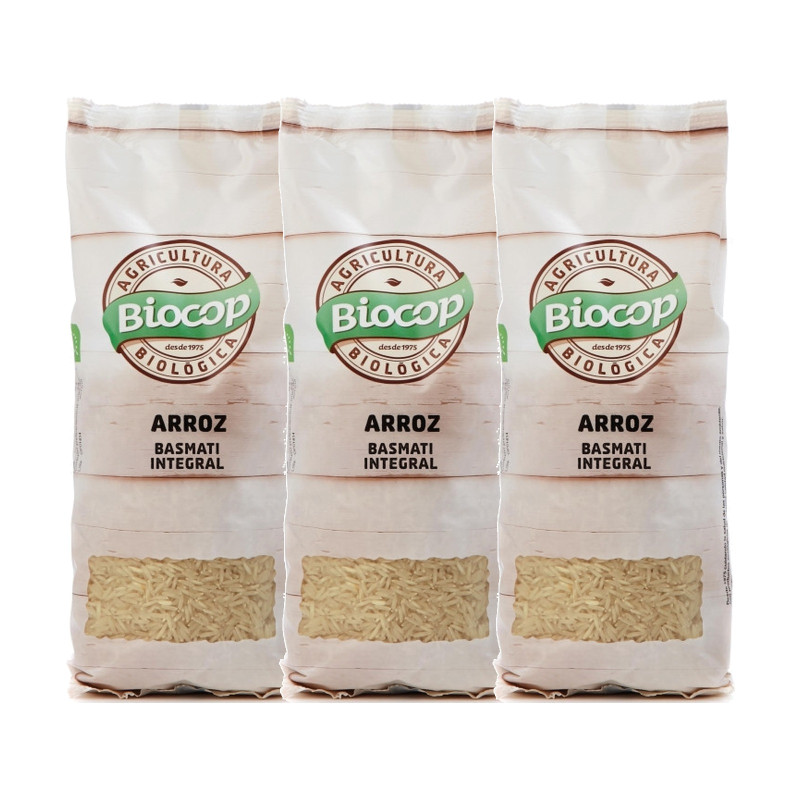 Biocop Arroz Basmati Integral Bio 500 g - Pack de 3 bolsas (1,5 kg en total)