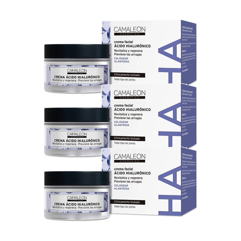 Camaleón Crema Facial con Ácido Hialurónico, Colágeno y Granada - Pack de 3 tarros