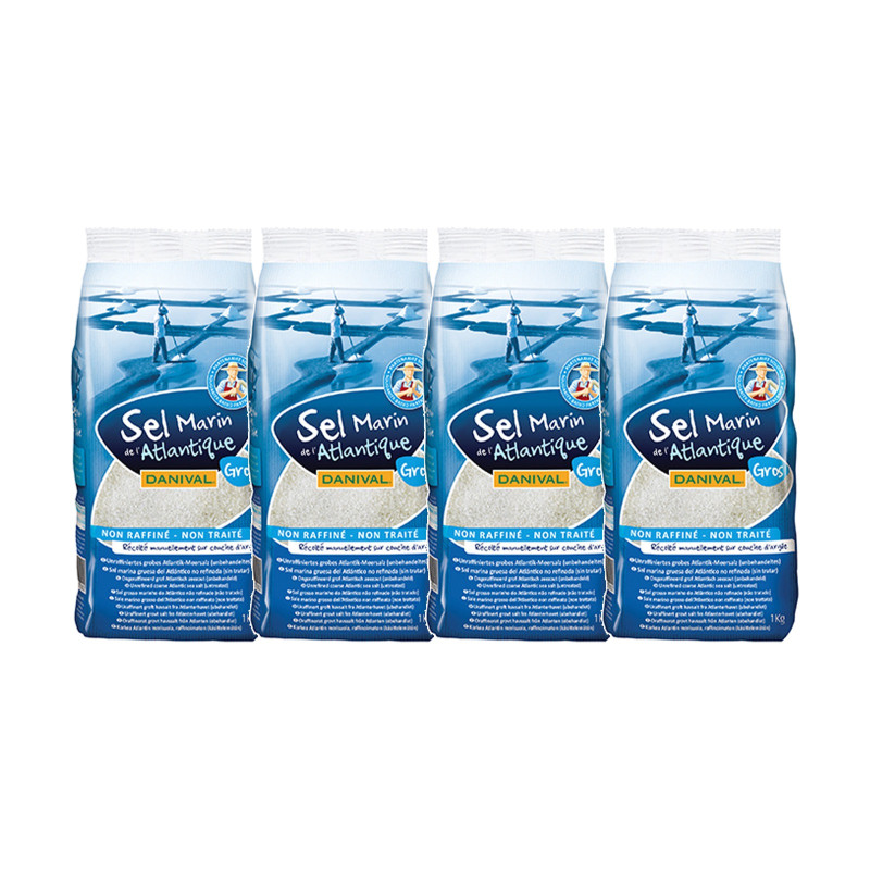 Danival Sal Marina Gruesa sin Refinar 1 kg - Pack de 4 bolsas (4 kg en total)