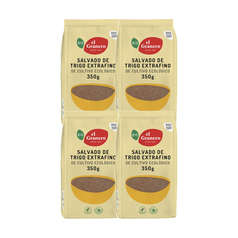 El Granero Integral Salvado de Trigo Extrafino Bio 350 g - Pack de 4 bolsas (1,4 kg en total)