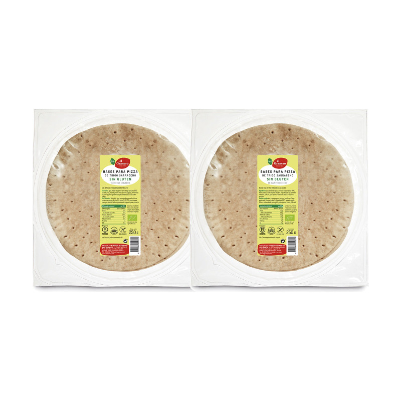 El Granero Integral Bases de Pizza de Trigo Sarraceno sin Gluten Bio 2 bases, 250 g - Pack de 2 paquetes