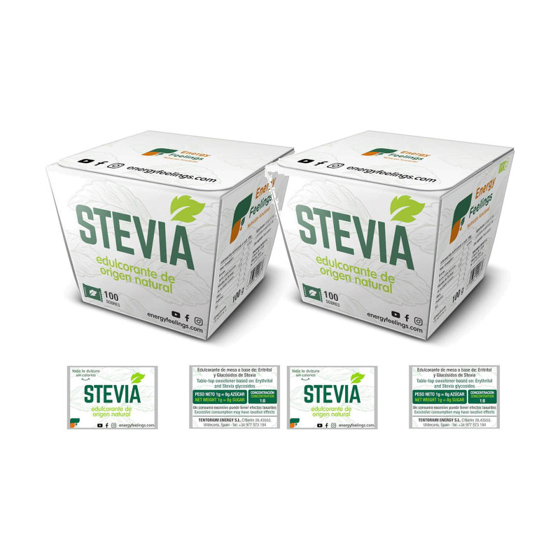 Energy Feelings Stevia en Sobres Individuales 100 sobres - Pack de 2 cajas
