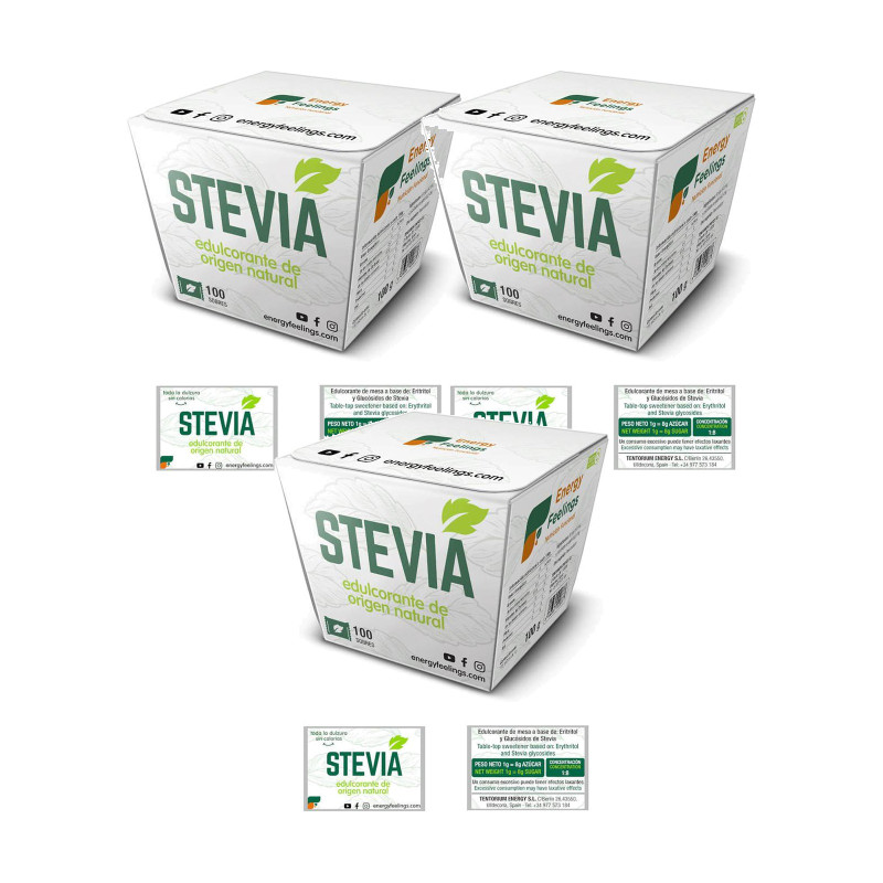 Energy Feelings Stevia en Sobres Individuales 100 sobres - Pack de 3 cajas