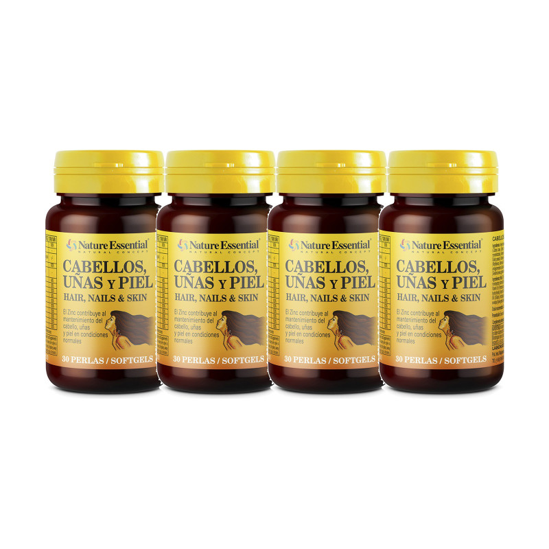 Nature Essential Cabello, Uñas y Piel 570 mg 30 perlas - Pack de 4 botes
