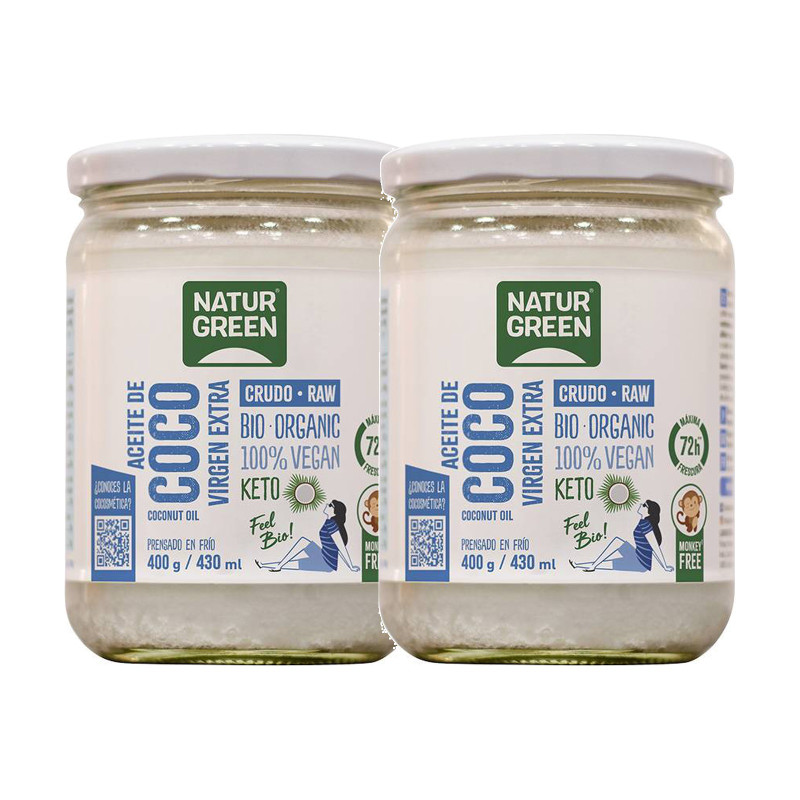 Naturgreen Aceite de Coco Virgen Bio 400 ml - Pack de 2 tarros (800 ml en total)