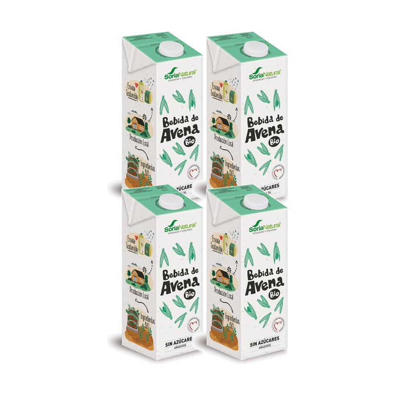 Soria Natural Bebida de Avena Bio 1 l - Pack de 4 briks (4 l en total)