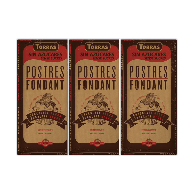 Torras Chocolate para Postres 52 % sin Azúcar 200 g - Pack de 3 tabletas (600 g en total)