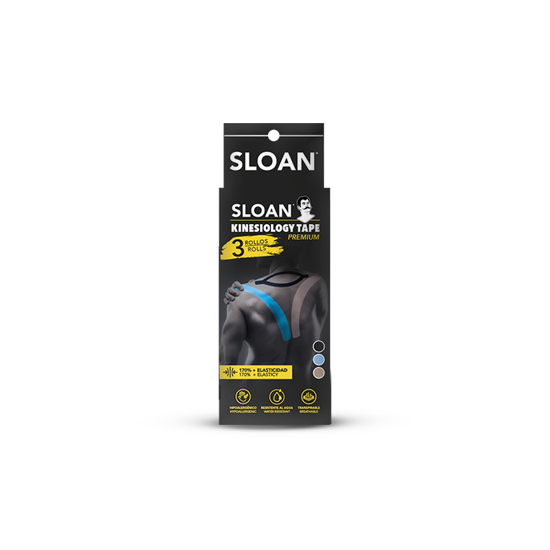 Pack kinesiology tape beige, negro y azul 5 m x 5 cm Sloan