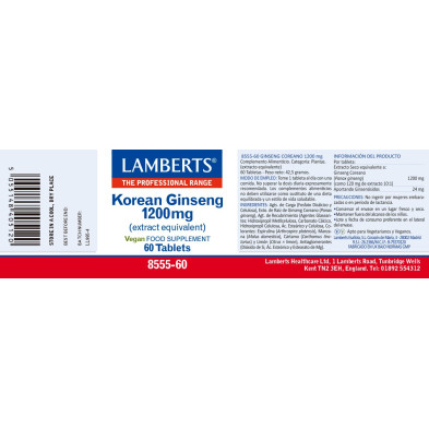 Ginseng Coreano 1200mg 60 Cápsulas - Lamberts