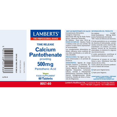 Pantotenato De Calcio 500mg 60 Tabletas - Lamberts