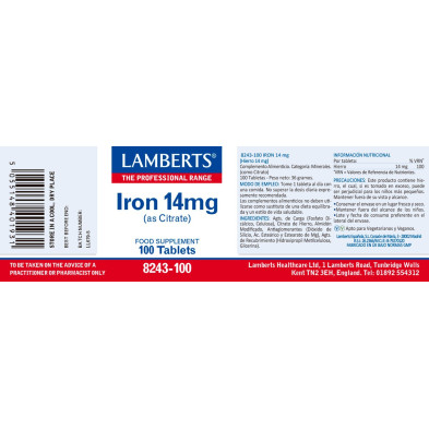 Hierro Citrato 14mg 100 Tabletas - Lamberts